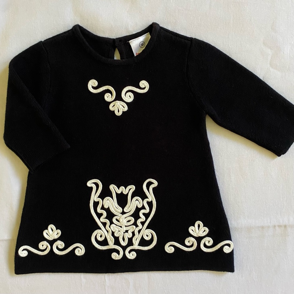 Hanna Andersson Dress 50 0-3 Months Black knit White Embroidery Scandinavian